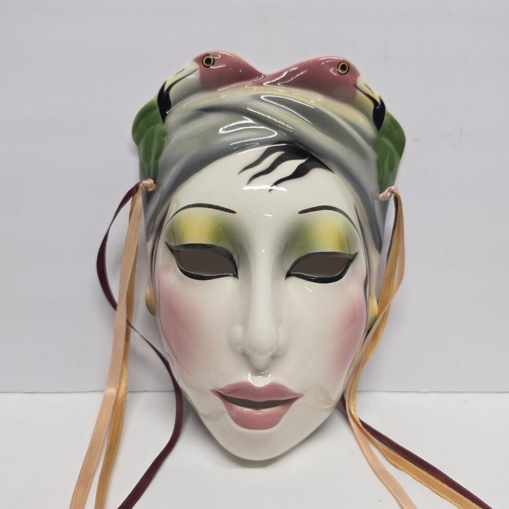 Vintage 80s About Face Lady Flamingo Wall Mask Clay Art San Francisco Art Deco